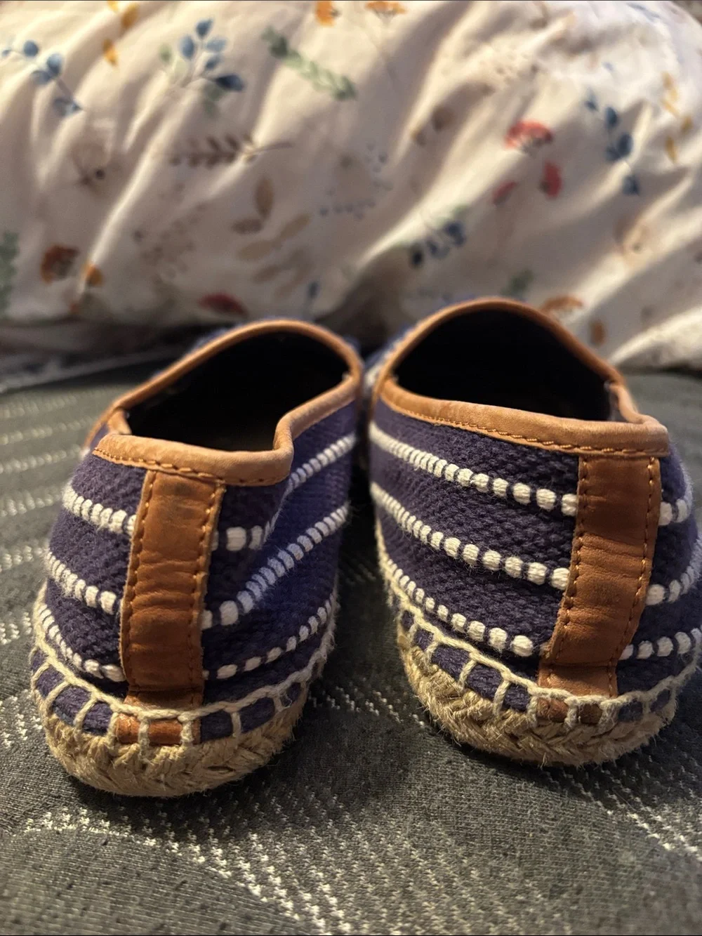 Tory Burch Blue Shaw Espadrilles Cotton/Vegan Leather Shoes size 9